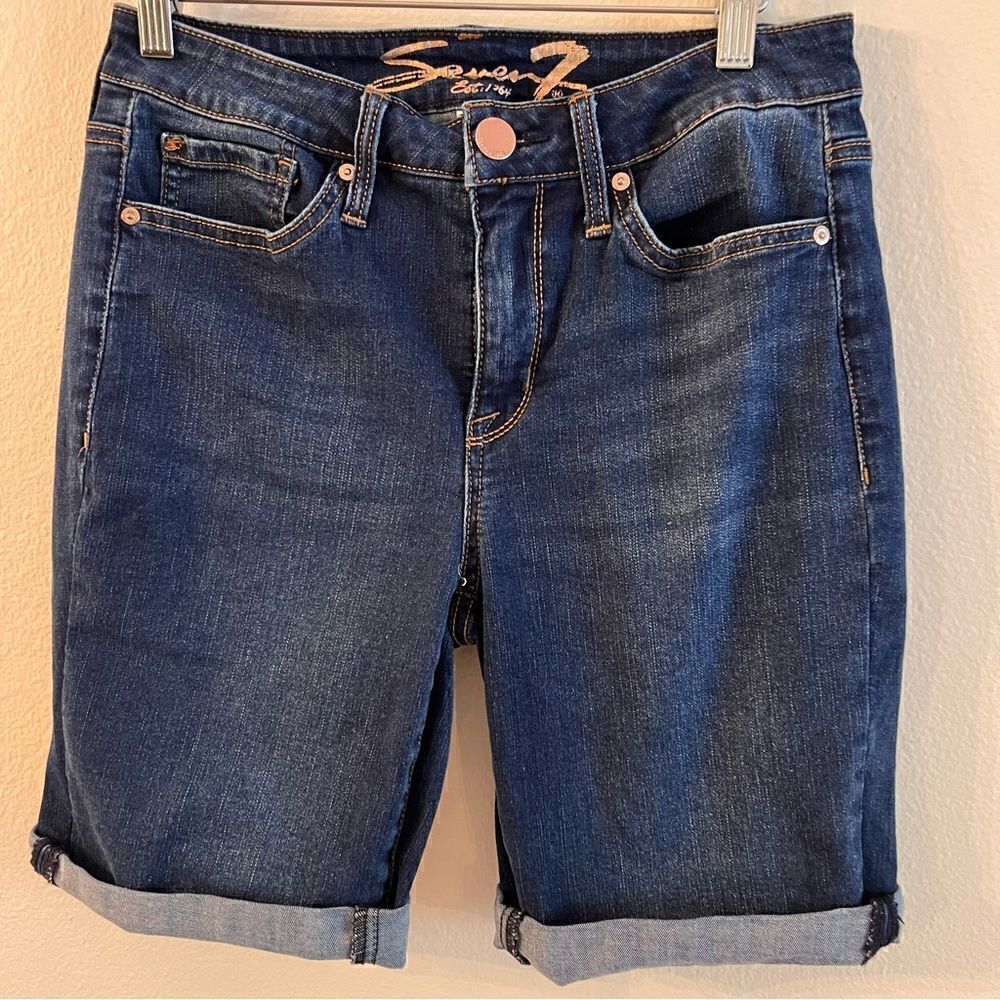 Seven7 Jean Shorts Sunset Bermuda Women’s Size 8 Blue Denim Dark Wash
